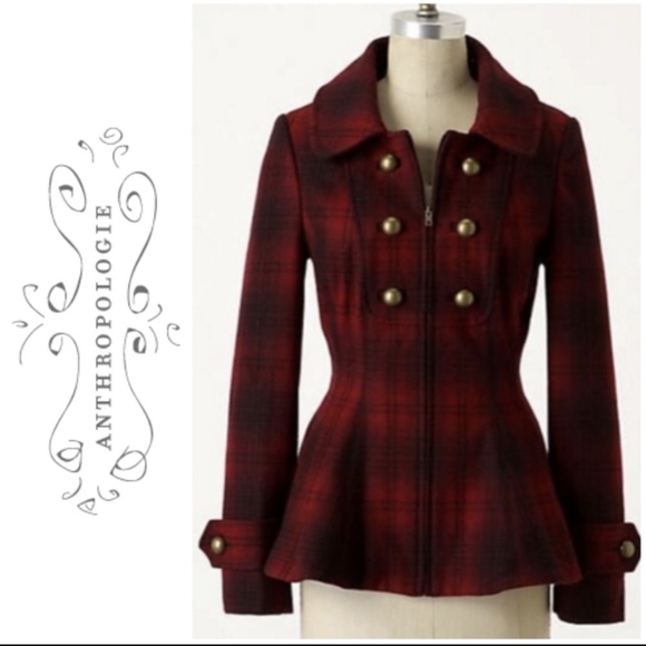 ANTHROPOLOGIE elevenses wanigan plaid peplum coat S 6 - Picture 2 of 16
